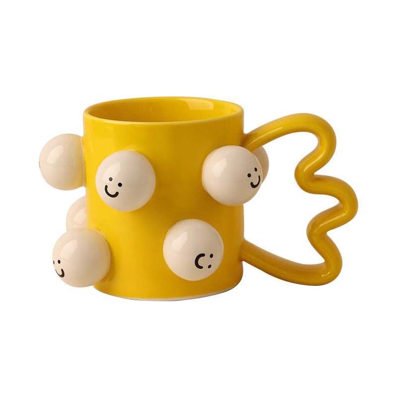 Happy Smiley Ball Mug - 270ml Ceramic Coffee Cup with 3D Bumpy Balls, Fun & Cheerful Design (23x20x16cm, 600g)