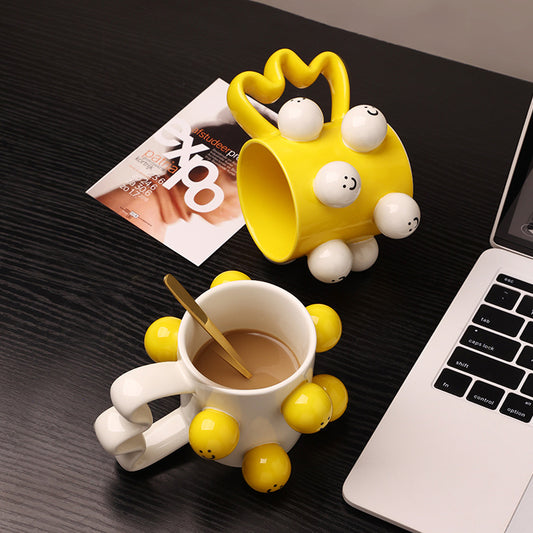 Happy Smiley Ball Mug - 270ml Ceramic Coffee Cup with 3D Bumpy Balls, Fun & Cheerful Design (23x20x16cm, 600g)