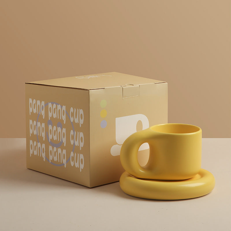 Chubby Mug & Saucer Set - 300ml Ceramic Coffee Cup with Plate for Drinks & Snacks (20.5x20.5x18.5cm, 1200g)