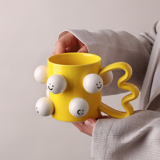 Happy Smiley Ball Mug - 270ml Ceramic Coffee Cup with 3D Bumpy Balls, Fun & Cheerful Design (23x20x16cm, 600g)