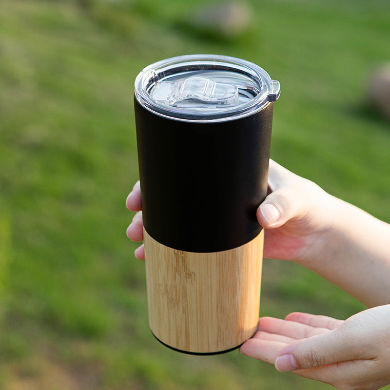 Double-Walled Stainless Steel Insulated Tumbler with Bamboo Shell Sleeve – 20oz Travel Mug for Coffee, Outdoor, and Car Use